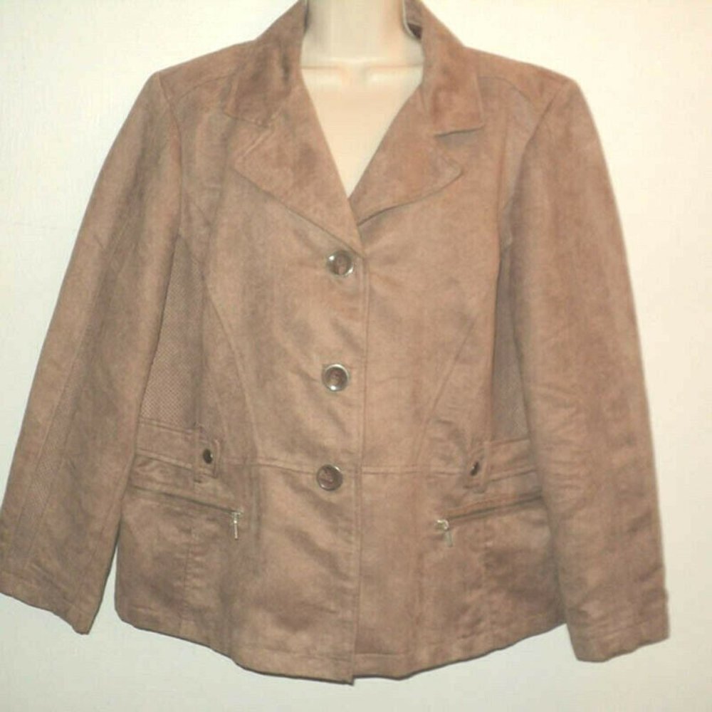 NEW Chico's 3, XL Faux Suede Kinsley Jacket Tan Washable Front Lined Lightweight